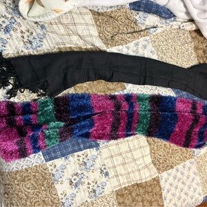 Colorful Striped Scarf with Black Fringe